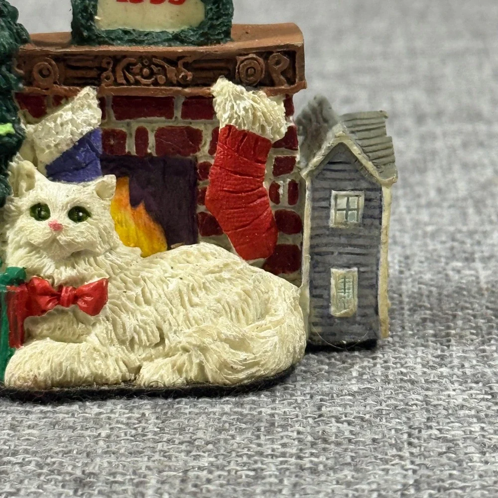 VTG Fancy Feast Cat Ornament 1993 White Persian Fireplace Christmas Tree Kitsch
